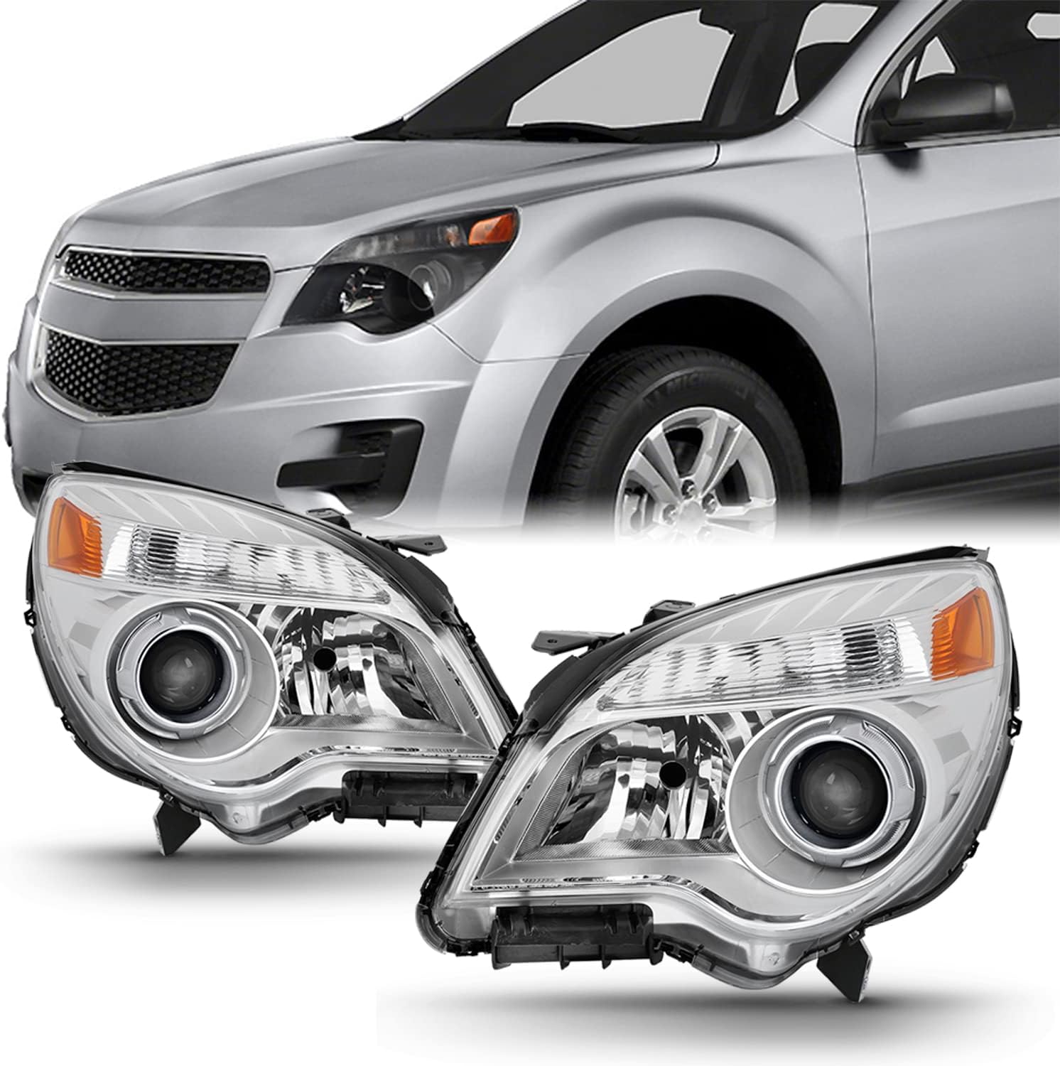 AKKON - For 2010 2011 2012 2013 2014 2015 Chevy Equinox Halogen Type Projector Headlight Headlamp Left & Right Set