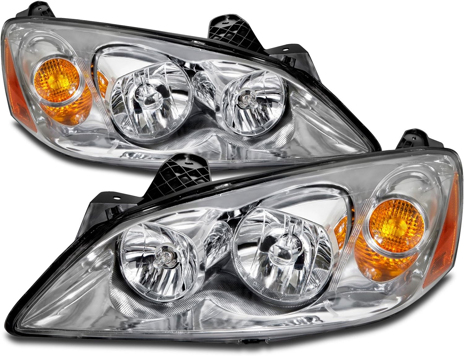 Compatible with Pontiac G6 Halogen Chrome Headlights Pair Set w/Performance Lens