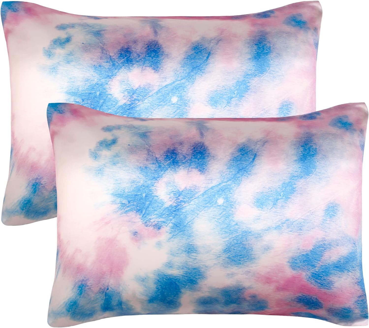 BEDELITE Satin Silk Pillowcase for Hair and Skin, Super Soft Pillow Cases Standard Size Set of 2 Pack, Digital Printing Cooling Pillow Case Cover with Envelope Closure (Tie-dye, 20x26 Inches)