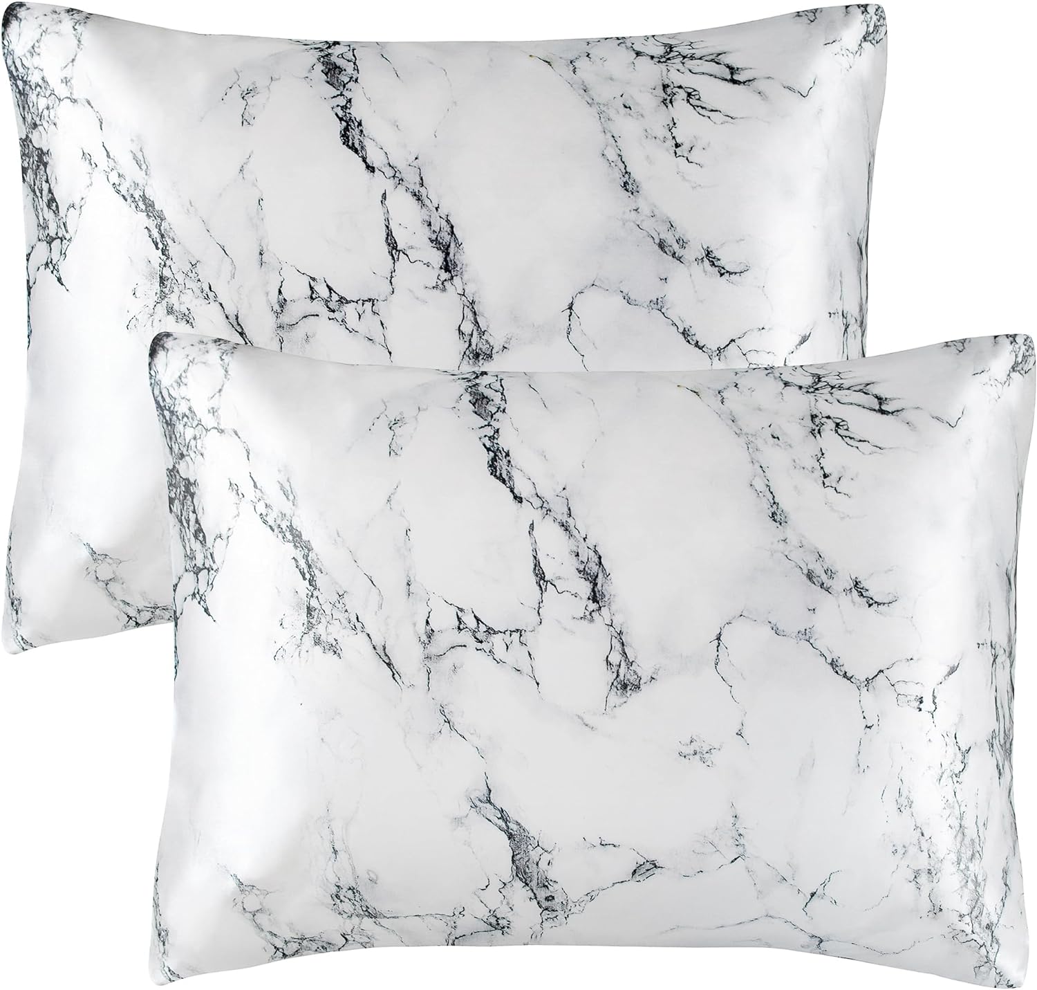 BEDELITE Satin Pillowcase King Size Pillow Cases 2 Pack, Super Soft Silk Pillowcase for Hair and Skin, Digital Printing Cooling Pillow Case Covers with Envelope Closure(White Marble, 20x40 Inches)