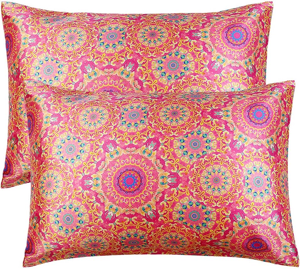 BEDELITE Satin Pillowcase Standard Pillow Cases 2 Pack, Super Soft Silk Pillowcase for Hair and Skin, Digital Printing Cooling Pillow Case Cover with Envelope Closure (Mandala, 20x26 Inches)