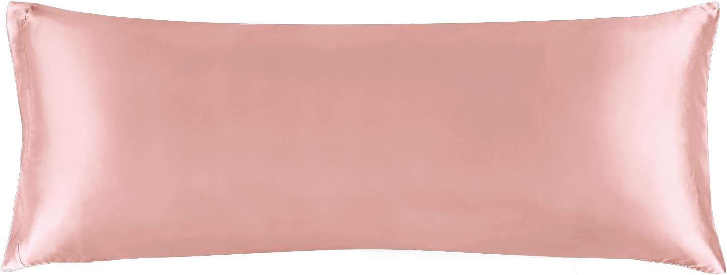 BEDELITE Satin Silk Body Pillow Pillowcase for Hair and Skin, Premium and Silky Rose Pink Long Body Pillow Case Cover 20x54 with Envelope Closure