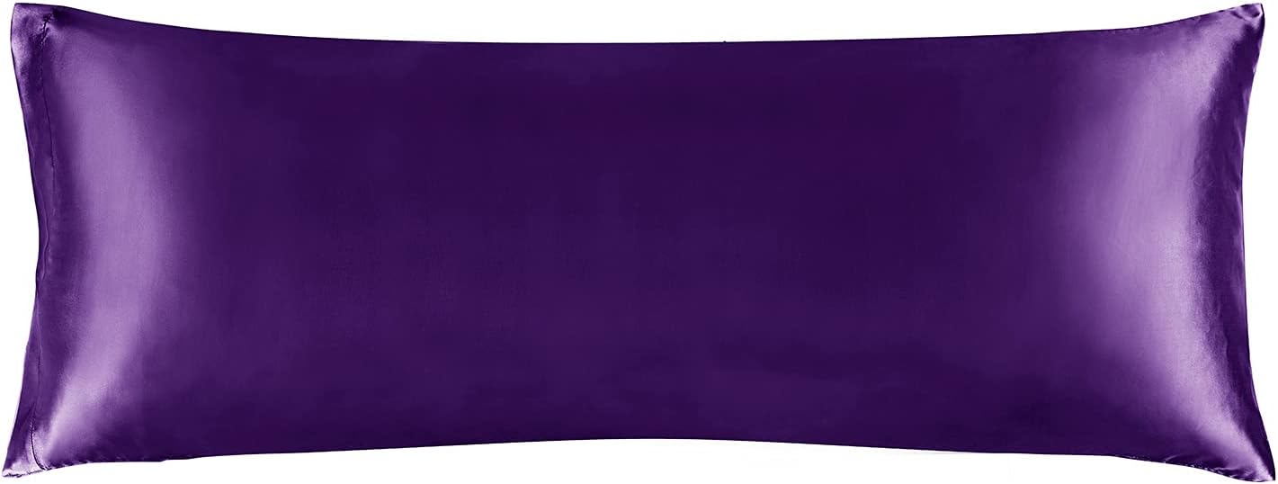 BEDELITE Satin Silk Body Pillow Pillowcase for Hair and Skin, Premium and Silky Plum Purple Long Body Pillow Case Cover 20x54 with Envelope Closure