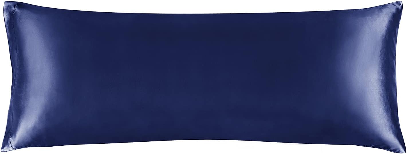 BEDELITE Satin Silk Body Pillow Pillowcase for Hair and Skin, Premium and Silky Navy Long Body Pillow Case Cover 20x54 with Envelope Closure