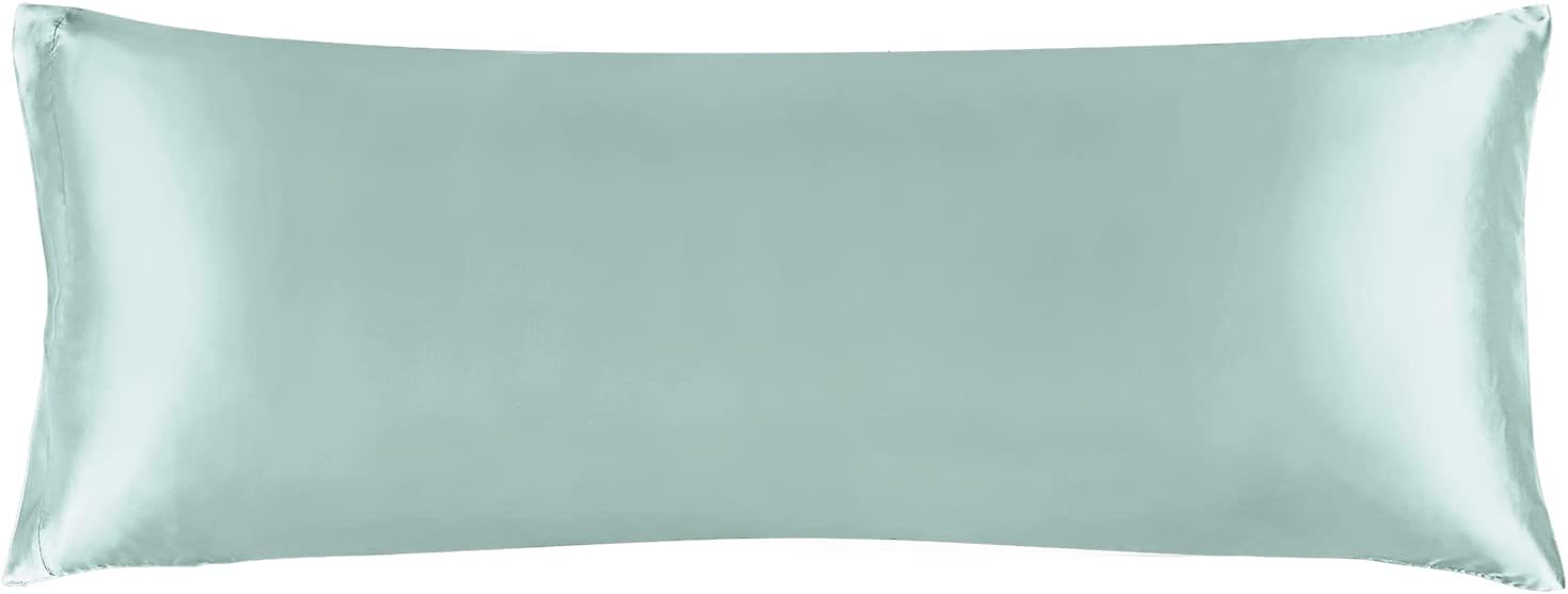 BEDELITE Satin Silk Body Pillow Pillowcase for Hair and Skin, Premium and Silky Haze Blue Long Body Pillow Case Cover 20x54 with Envelope Closure