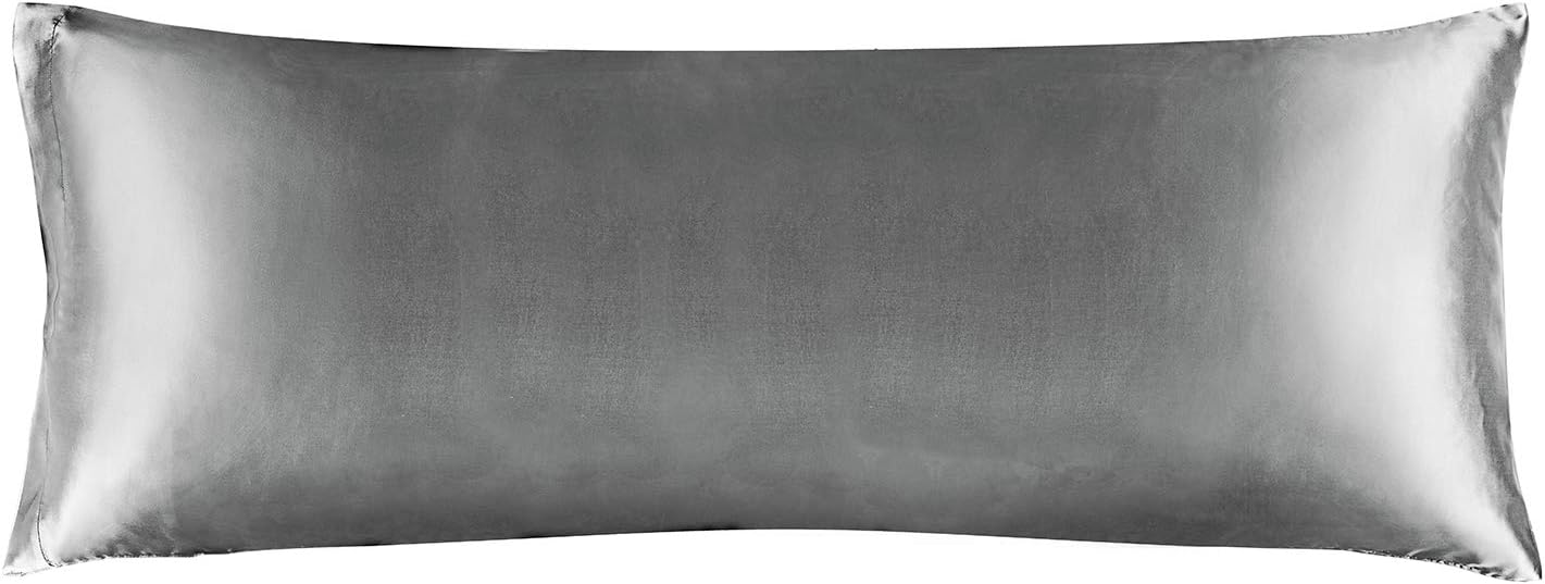 BEDELITE Satin Silk Body Pillow Pillowcase for Hair and Skin, Premium and Silky Grey Long Body Pillow Case Cover 20x54 with Envelope Closure