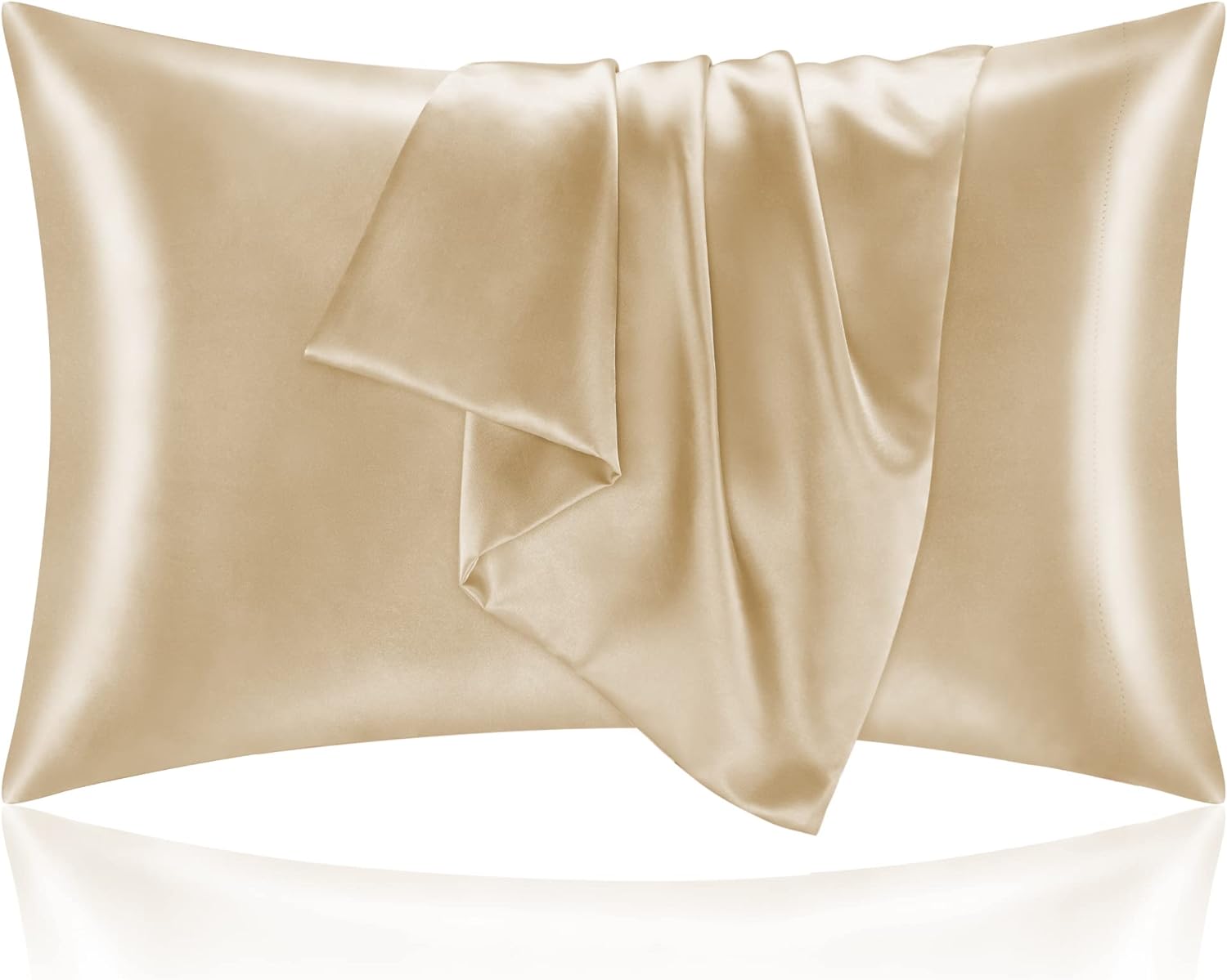 BEDELITE Satin Silk Pillowcase for Hair and Skin,Champagne Pillow Cases Standard Size Set of 2 Pack, Super Soft Pillow Case with Envelope Closure (20x26 Inches)