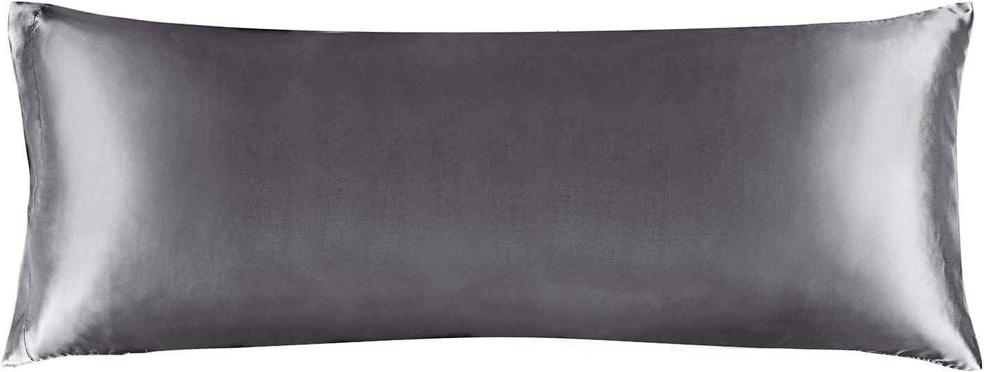 BEDELITE Satin Silk Body Pillow Pillowcase for Hair and Skin, Premium and Silky Dark Grey Long Body Pillow Case Cover 20x54 with Envelope Closure