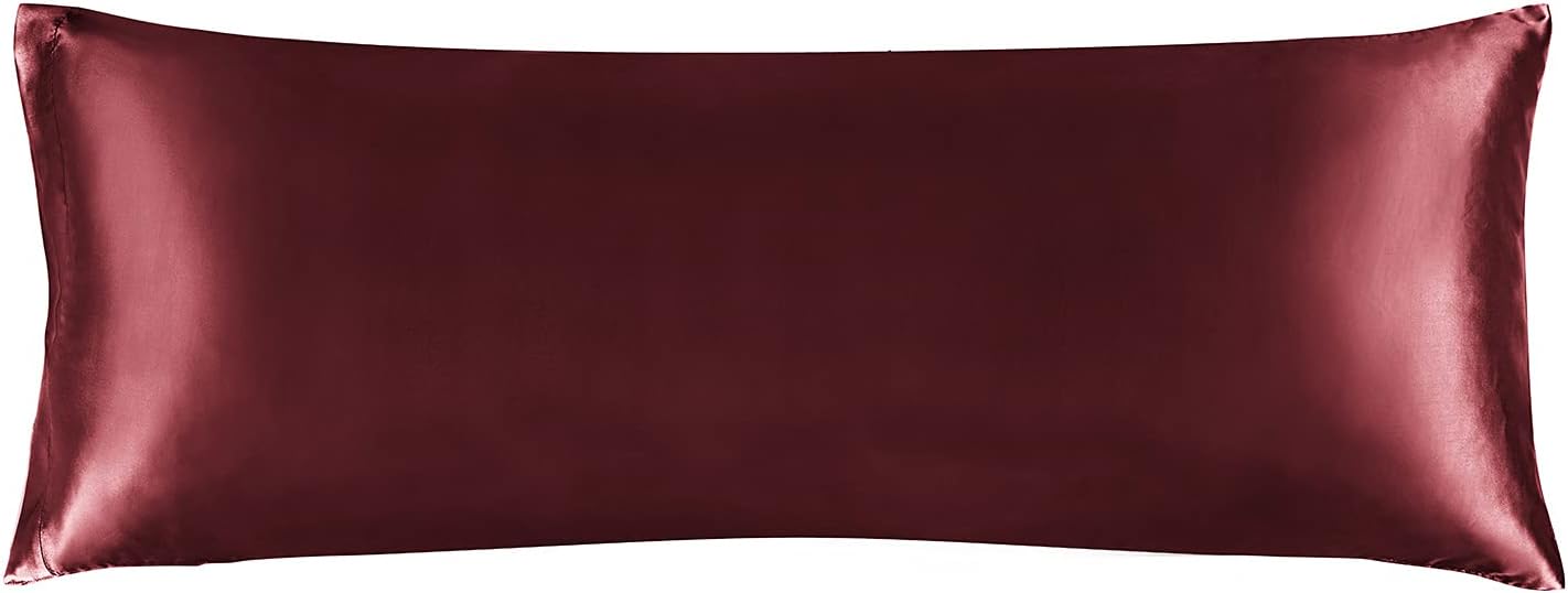 BEDELITE Satin Silk Body Pillow Pillowcase for Hair and Skin, Premium and Silky Burgundy Long Body Pillow Case Cover 20x54 with Envelope Closure