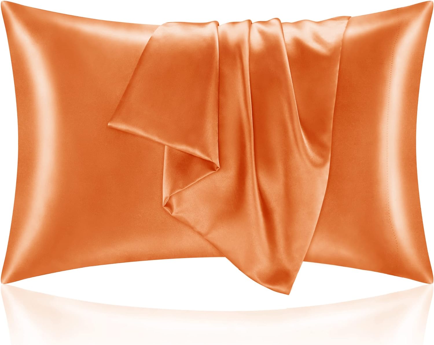 BEDELITE Satin Silk Pillowcase for Hair and Skin, Burnt Orange Pillow Cases Standard Size Set of 2 Pack, Super Soft Pillow Case with Envelope Closure (20x26 Inches)