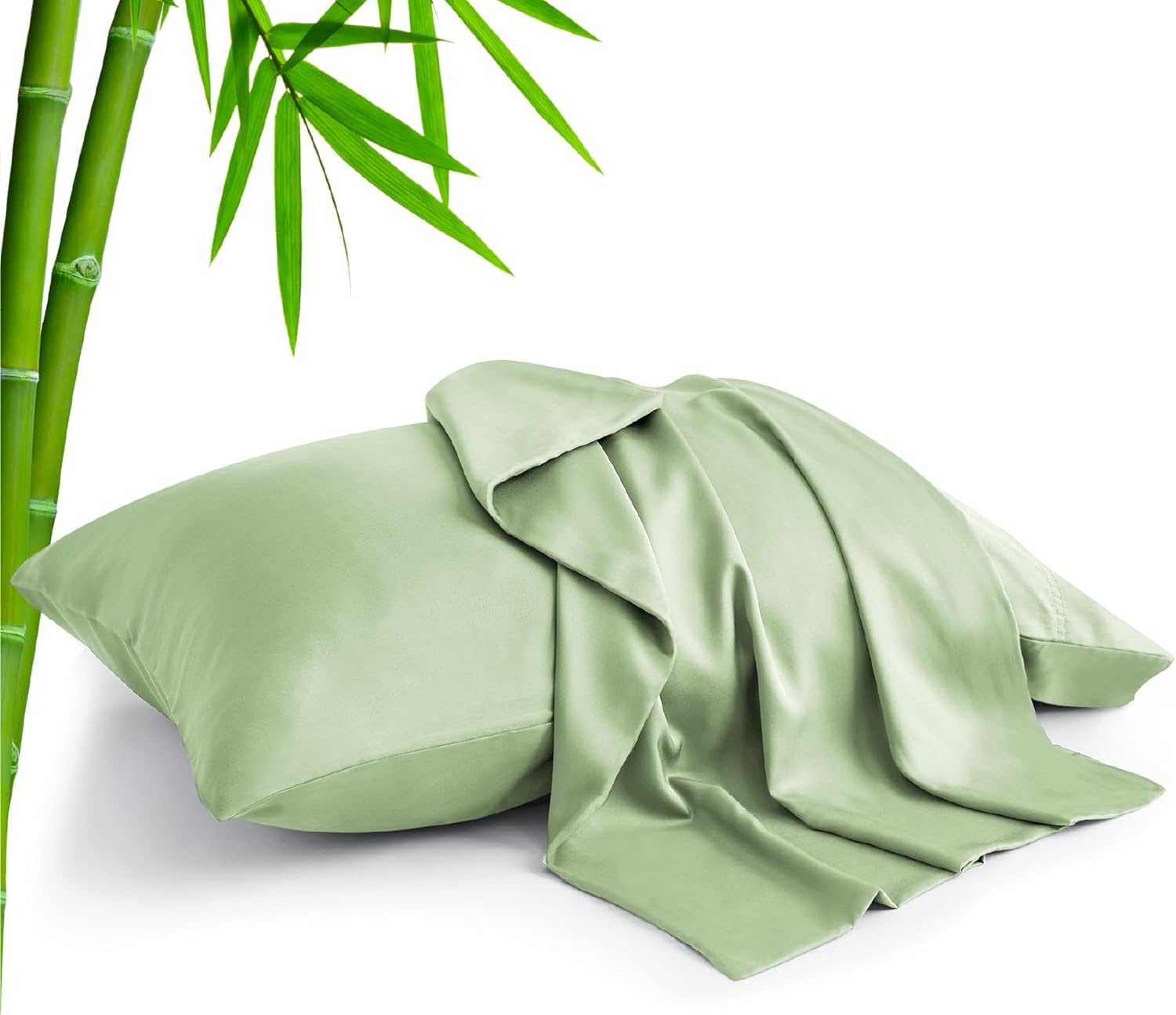 BEDELITE Green Pillow Cases Queen Size Set of 2, Rayon Derived from BambooCooling Pillow Cases for Hot Sleepers & Night Sweats, Breathable and Silky Soft Envelope Pillowcases, 20x30