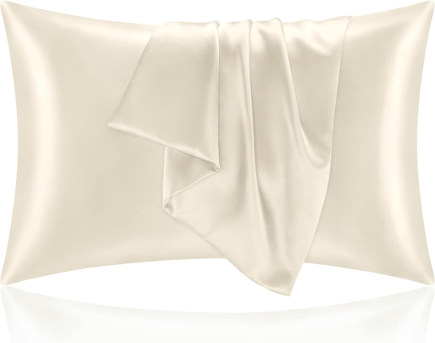 BEDELITE Satin Silk Pillowcase for Hair and Skin, Beige Pillow Cases Standard Size Set of 2 Pack, Super Soft Pillow Case with Envelope Closure (20x26 Inches)