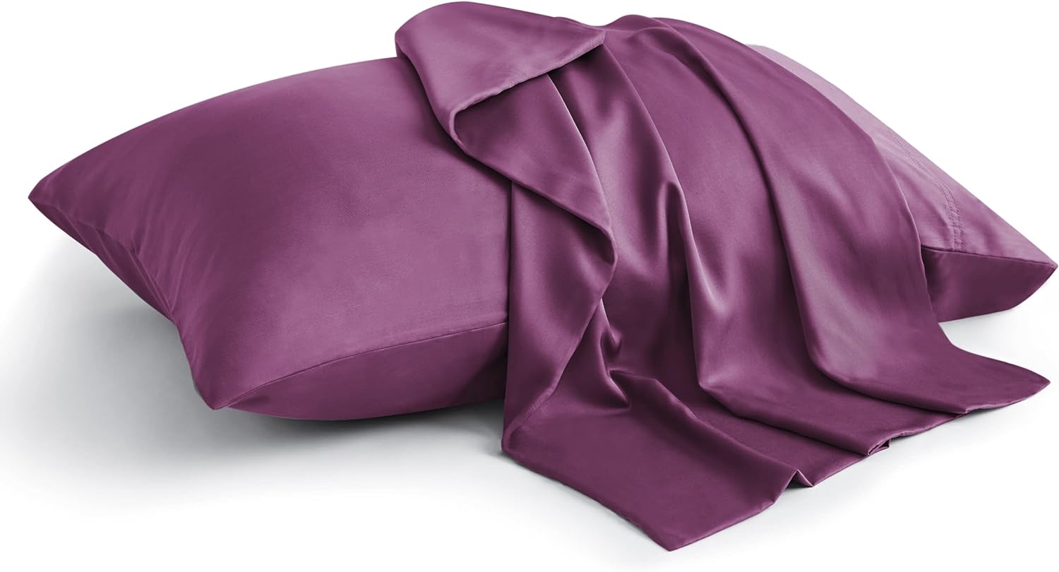 BEDELITE Pillow Cases Queen Size Set of 2, Rayon Derived from Bamboo, Cooling Pillow Cases for Hot Sleepers & Night Sweats, Breathable and Silky Soft Envelope Pillowcases(Dark Purple, 20x30)