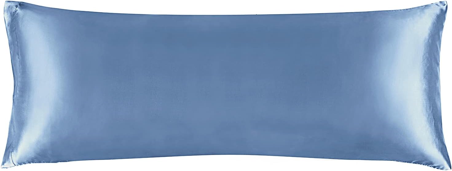 BEDELITE Satin Silk Body Pillow Pillowcase for Hair and Skin, Premium and Silky Airy Blue Long Body Pillow Case Cover 20x54 with Envelope Closure