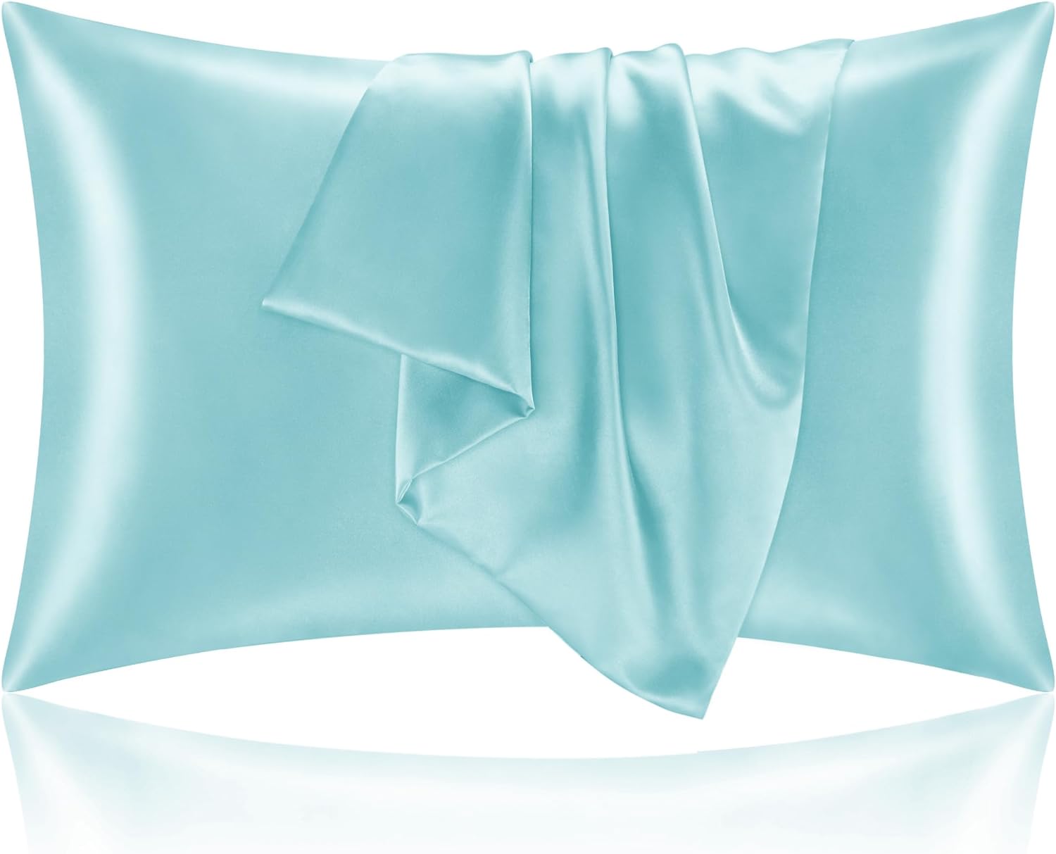 BEDELITE Satin Silk Pillowcase for Hair and Skin, Blue Pillow Cases Standard Size Set of 2 Pack, Super Soft Pillow Case with Envelope Closure (20x26 Inches)