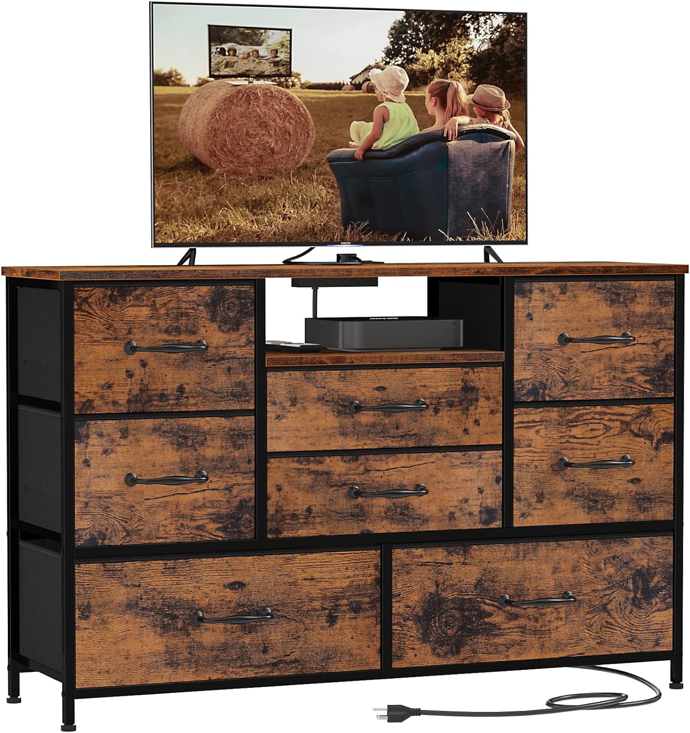 Furnulem 55'' TV Stand Dresser with 8 Drawers, Wood Desk Top - For Bedroom, Closet, Living Room Storage