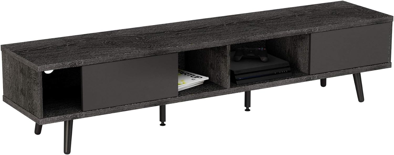 Bestier 70 inch Mid Century Modern Entertainment Center for 75 inch Display, Low Profile With Storage, For Living Room, Cord Management, Ash Wood Black