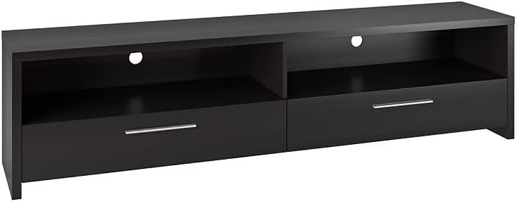 Atlin Designs Large Modern Entertainment TV Stand Media Console with Storage Shelves, for TV' up to 85, in Black Faux Wood Grain