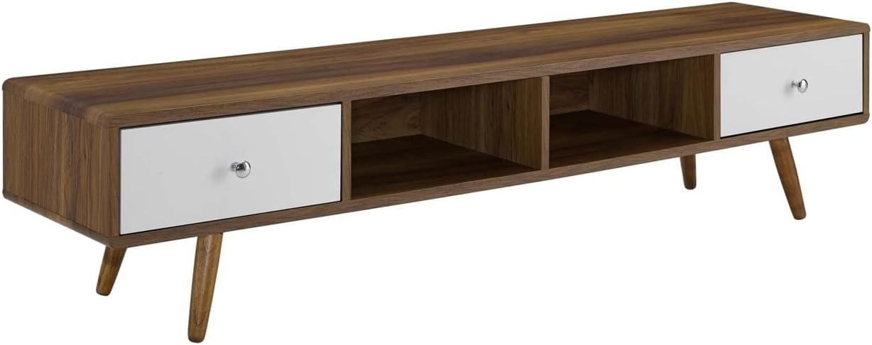 Modway Transmit 70 Media Console Wood TV Stand, 70 Inch, Walnut White