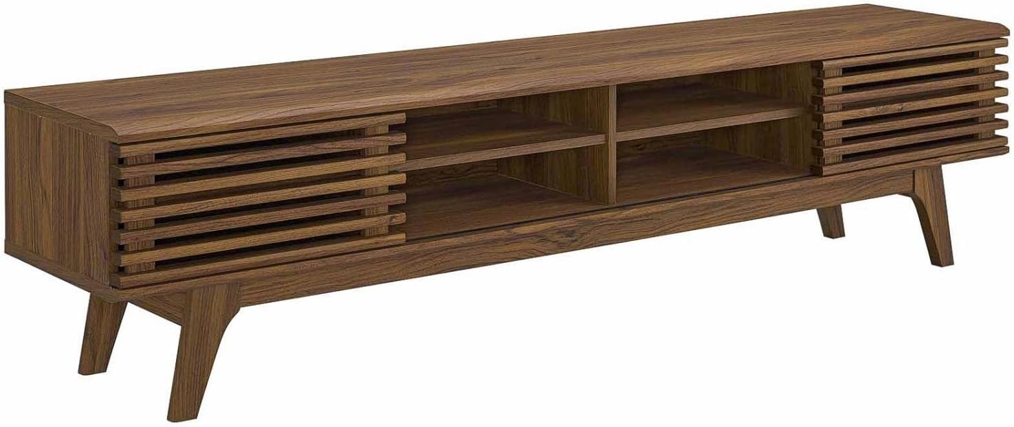 Modway Render 70 Mid-Century Modern Low Profile Media Console TV Stand, 70 Inch, Walnut Walnut