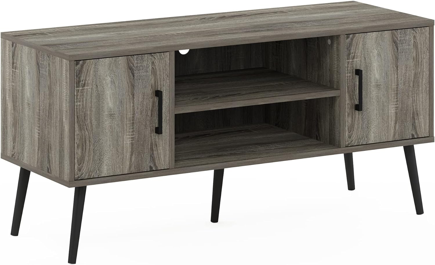 Furinno Claude Mid Century Style Wood Legs TV Stand for TV Size up to 50 inch with Two Cabinets, French Oak