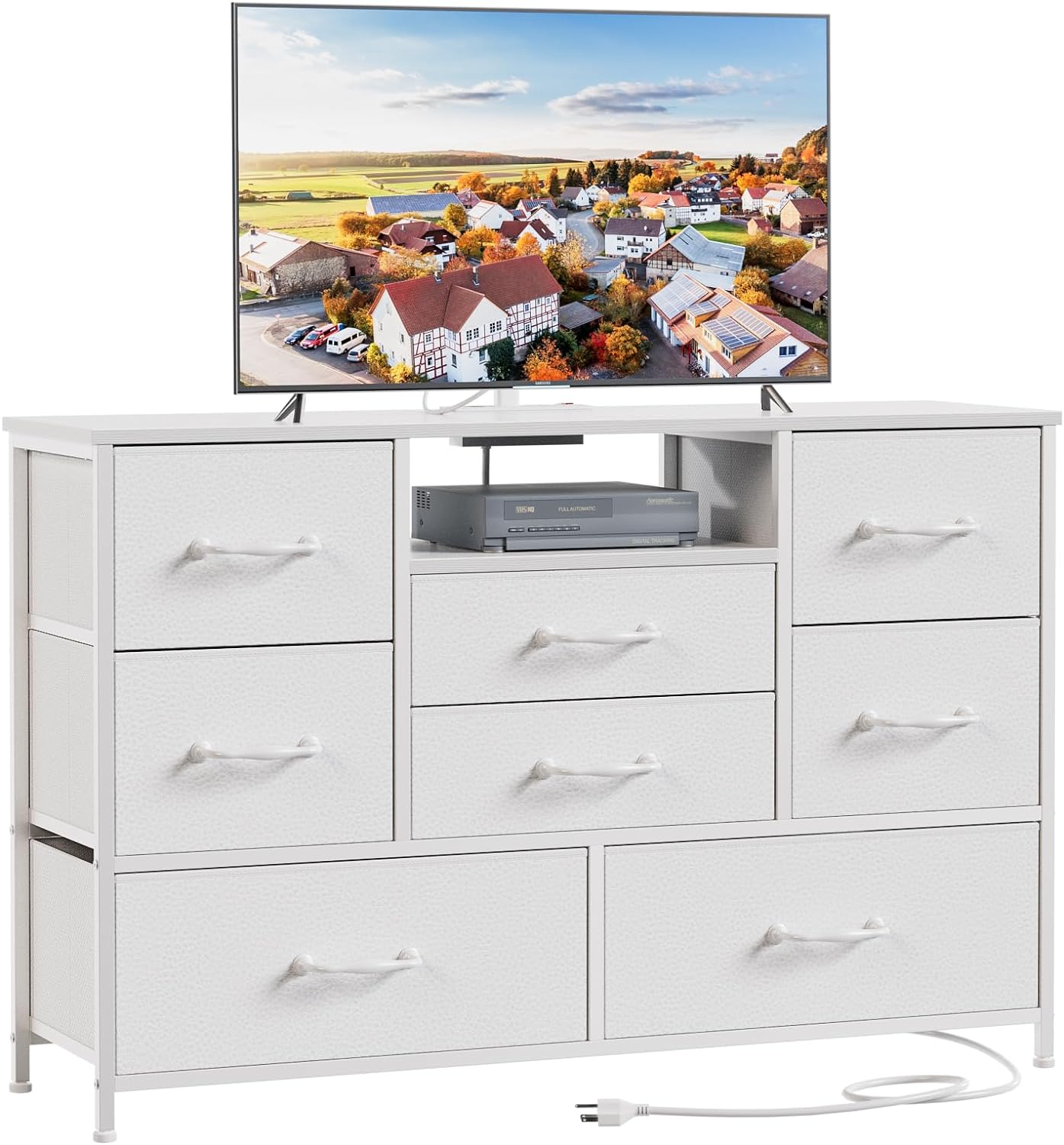 Furnulem White Dresser for Bedroom, Wide Chest of Drawers with Power Outlet for 55 TV Stand Entertainment Center, Deep 8 Drawers for Storage in Living Room,Entryway,Hallway,Closet(White)