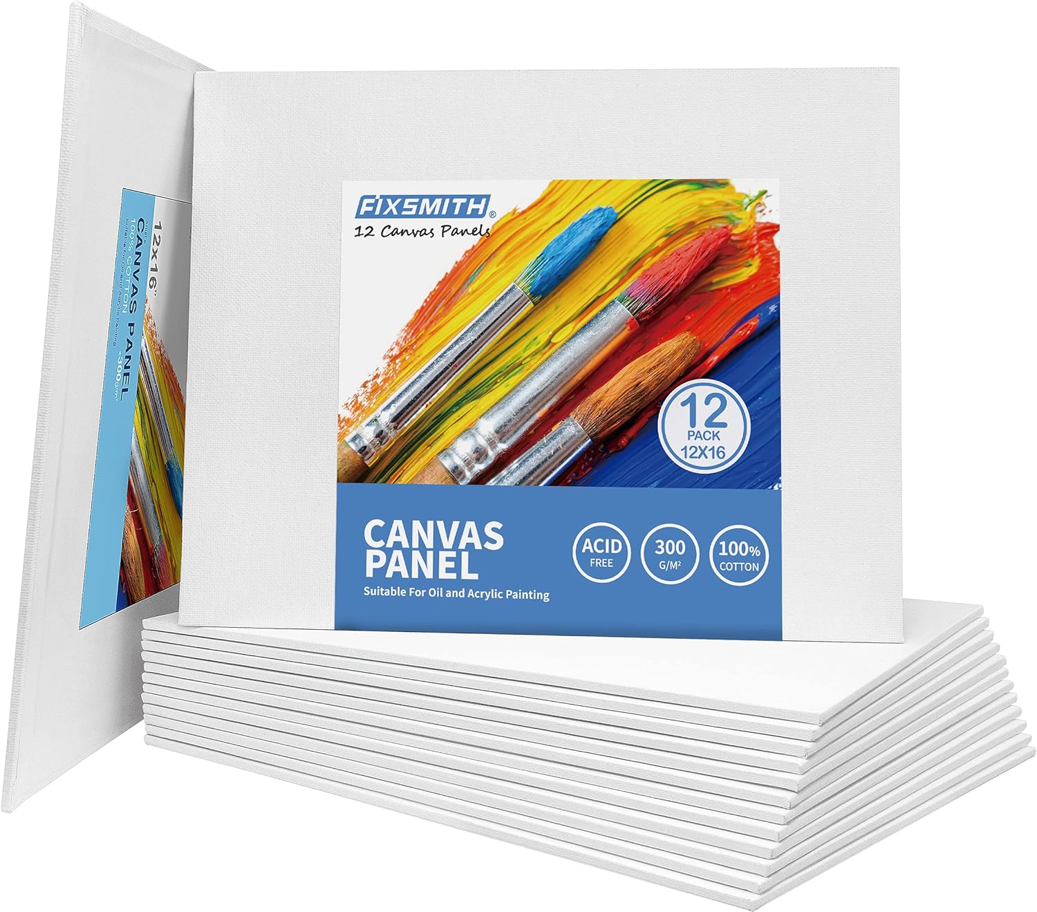 FIXSMITH Canvas Boards for Painting 12x16 Inch, Super Value 12 Pack White Blank Canvas Panels, 100% Cotton PrimedPainting Art Supplies for Professionals, Hobby Painters, Students & Kids