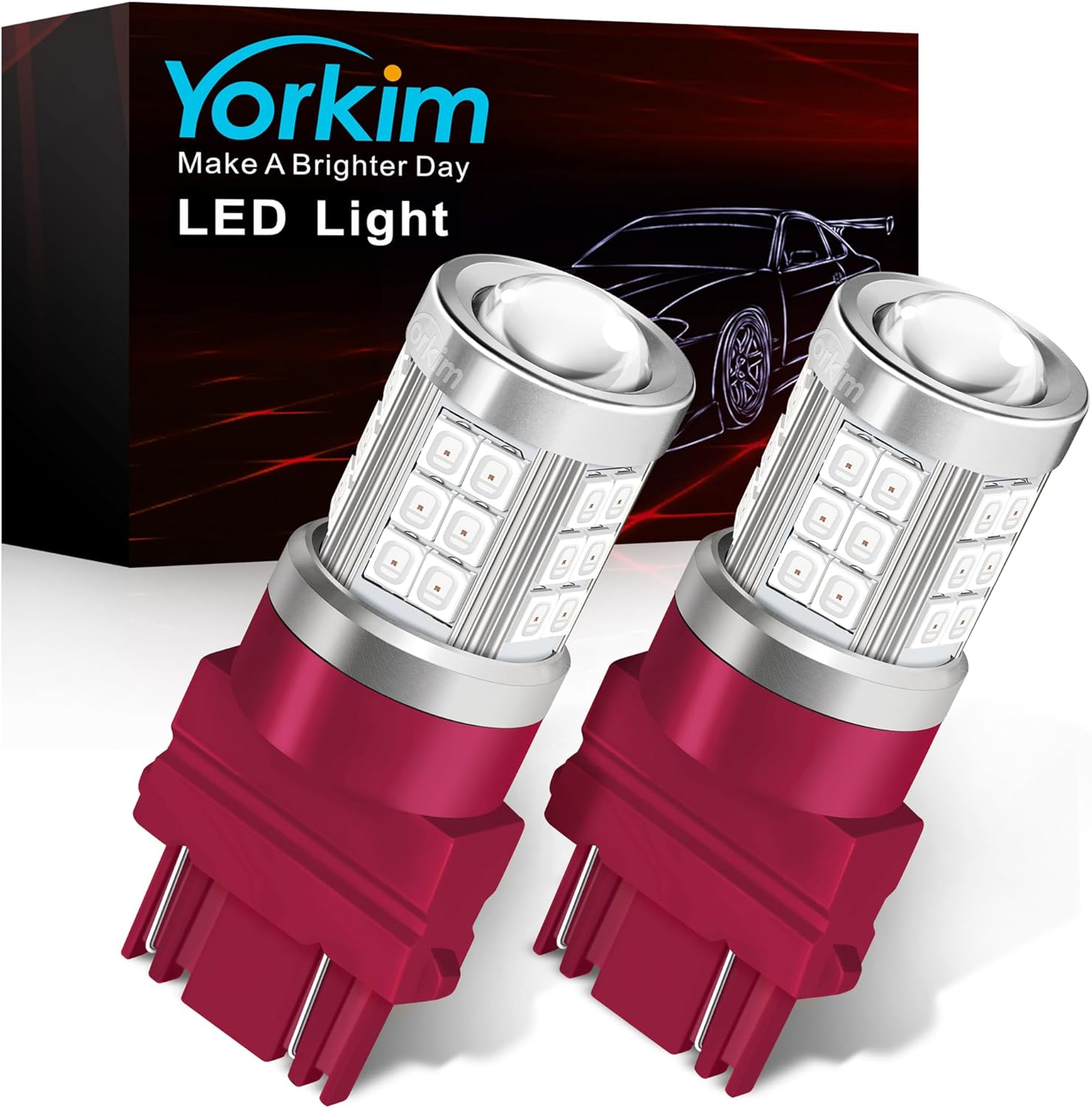 Yorkim 3157 LED Bulb Red 3157 led brake light bulb, 3157a led bulb 3156 led red lights 3056 3057 4157 bulb led 3157 Replacement Lamp for Stop Lights Brake Lights Tail Light Bulbs, pack of 2