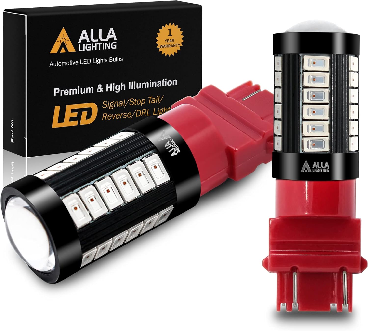 Alla Lighting 2800lm T25 Wedge 3156 3157 LED Bulbs, Red Brake Stop Tail Lights/Turn Signal Lights Lamps 3057 4057 4157 3457 3057KX 3157KX 4057KX P27/7W 3157LL Super Bright 5730 33-SMD Taillights