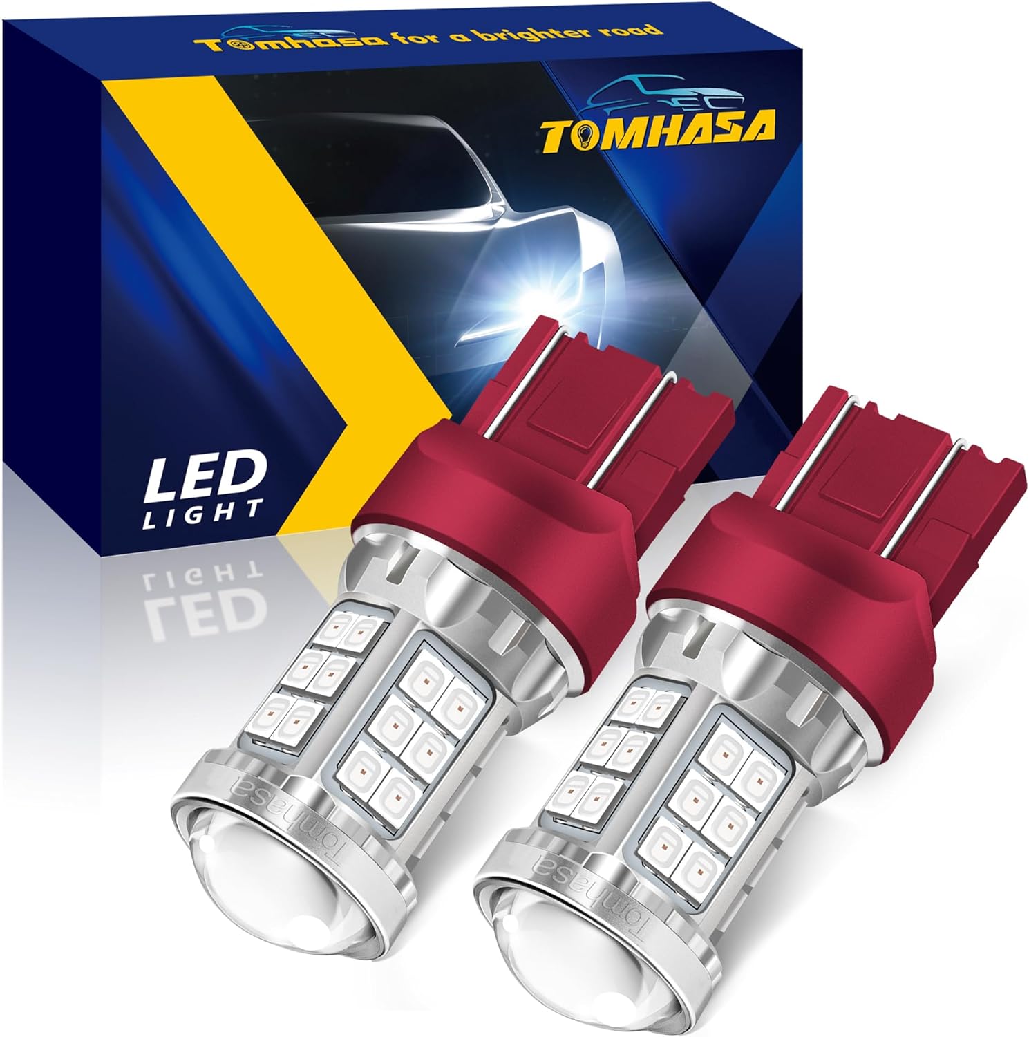 7440 Led Bulb Red 7440 LED Brake Light Bulbs 36SMD-2835 Chipsets 7443 Led Bulb 7441 7444 T20 W21W LED Replacement Lamp for tail Brake lights center high mounted stop light, pack of 2