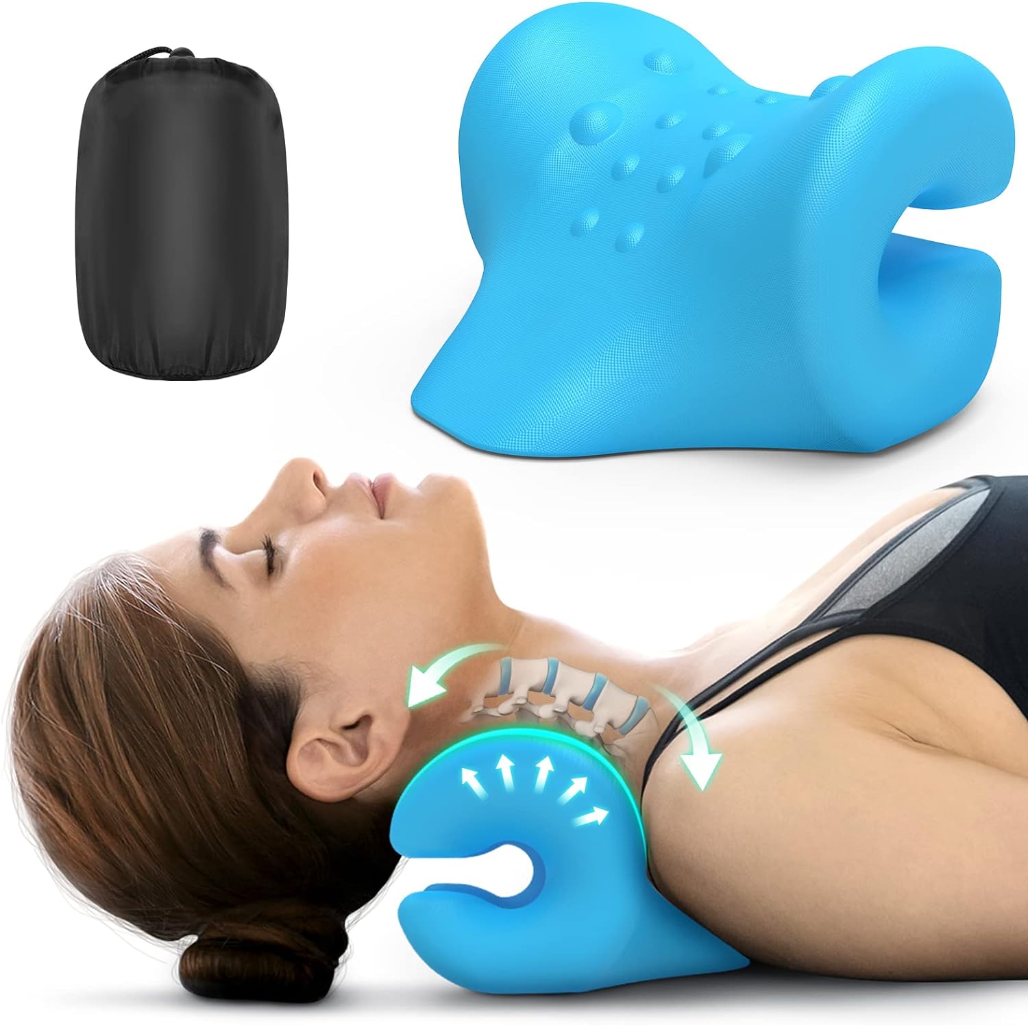 Odorless Neck Stretcher for Neck Pain Relief 2 Modes, Neck Cervical Traction Device Pillow for Spine Alignment, Chiropractic Neck and Shoulder Relaxer for TMJ Headache Muscle Tension