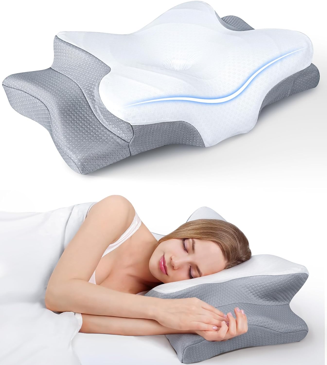 Ultra Pain Relief Cooling Pillow for Neck Support, Adjustable Cervical Pillow Cozy Sleeping, Odorless Ergonomic Contour Memory Foam Pillows, Orthopedic Bed Pillow for Side Back Stomach Sleeper