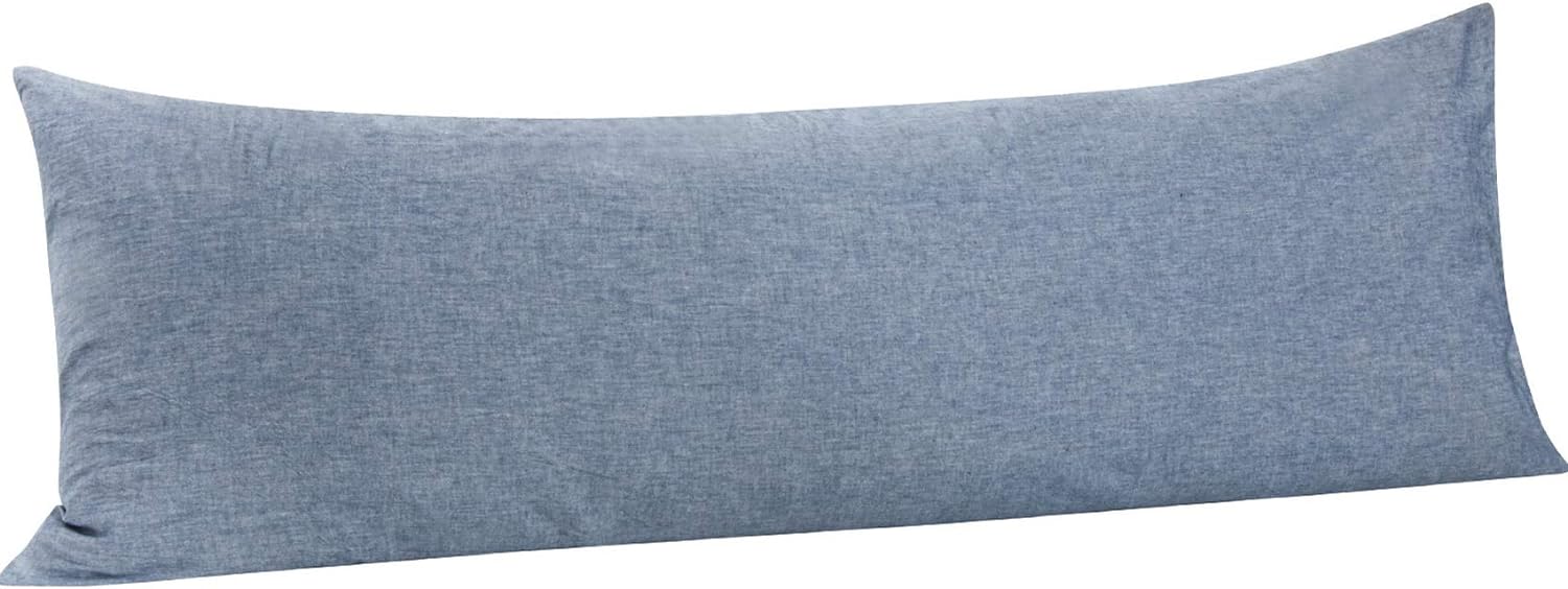 Ntbay Stone Washed Cotton Body Pillow Cover, Reduces Allergies and Respiratory Irritation for Adults Pregnant Body Pillowcase, 20x54 Inches, Denim Blue