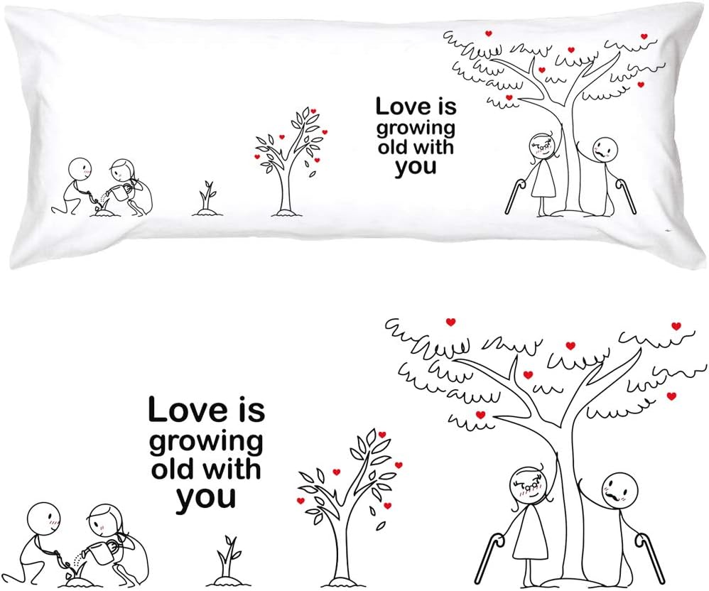 BoldLoft Grow Old with You Body Pillowcase-Cotton Gifts for 2 Year Anniversary Wedding Bridal Shower Engagement Valentine' Day Love Pillowcase 20x54 Body Pillow Cover White