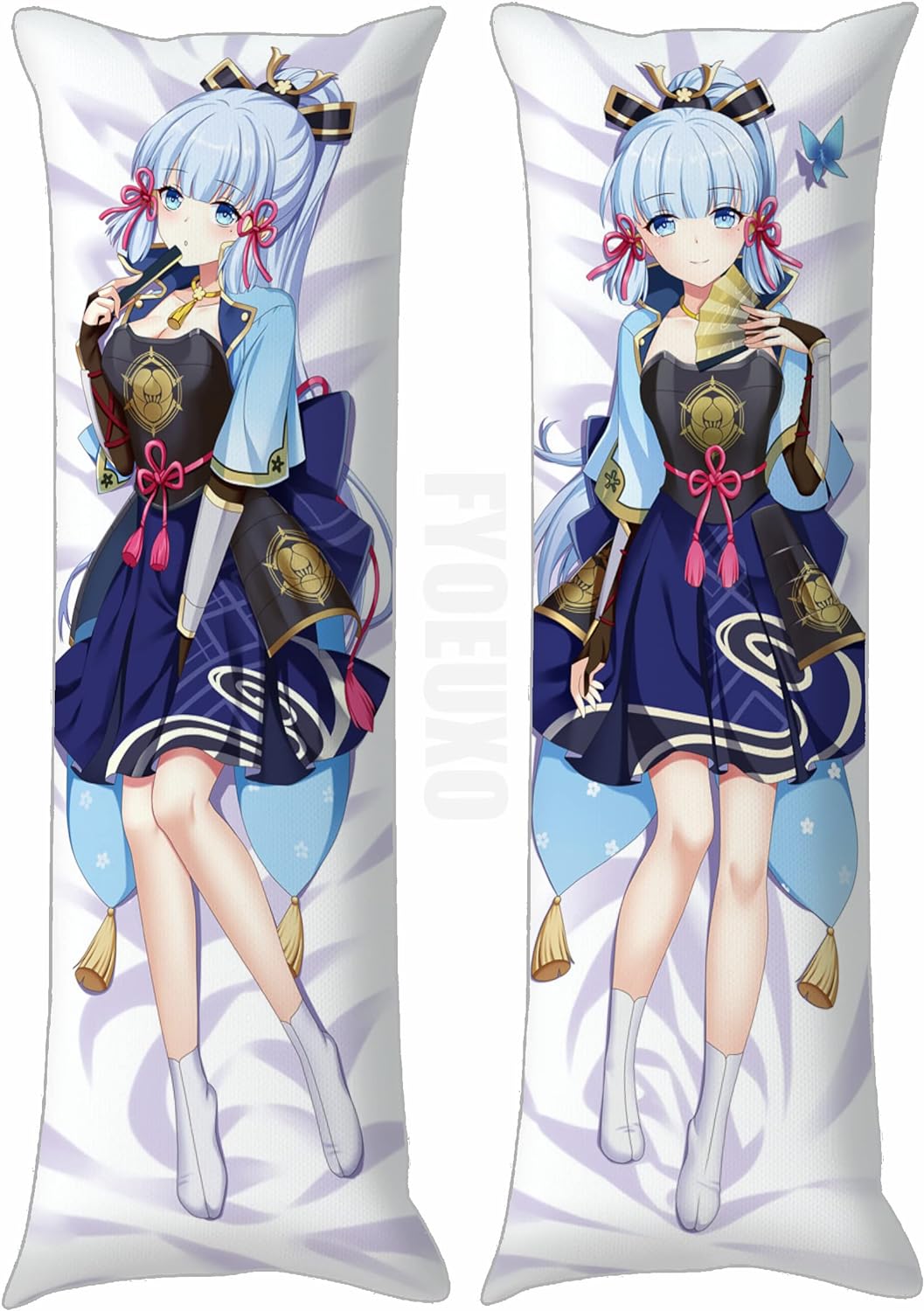 4 Pieces Anime Game Genshin Impact Role Series Hugging Body Pillow Cover, Double-Sided Printed 59 x 19 Dakimakura Peach Skin Pillowcase (Kamisato Ayaka)