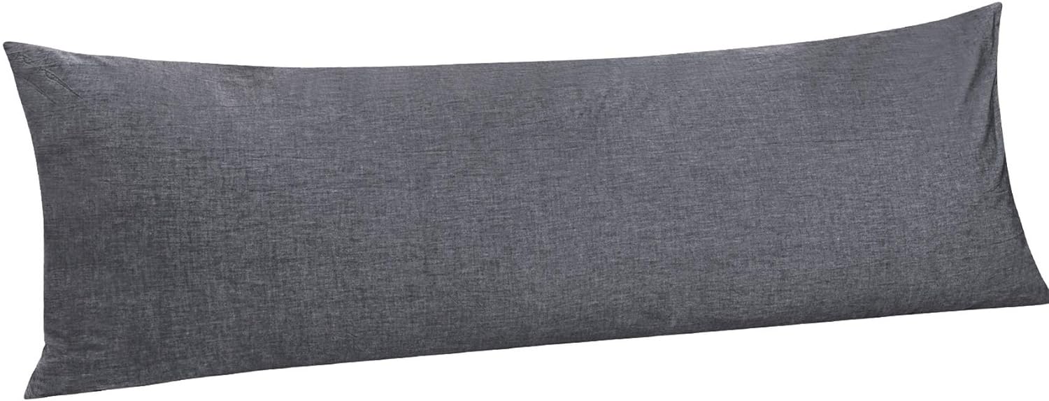 Ntbay Stone Washed Cotton Body Pillow Cover, Reduces Allergies and Respiratory Irritation for Adults Pregnant Body Pillowcase, 20x54 Inches, Dark Grey