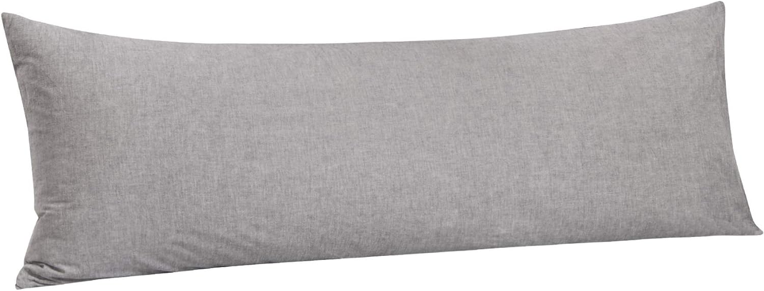 Ntbay Stone Washed Cotton Body Pillow Cover, Reduces Allergies and Respiratory Irritation for Adults Pregnant Body Pillowcase, 20x54 Inches, Grey