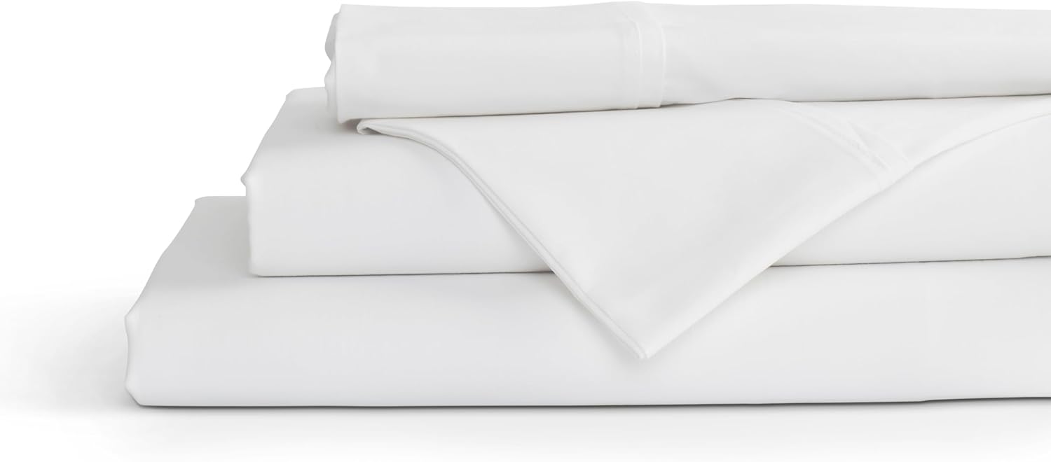 100% Cotton Percale Sheets Queen Size, White, Deep Pocket, 4 Pieces Sheet Set - 1 Flat, 1 Deep Pocket Fitted Sheet and 2 Pillowcases, Crisp Cool and Strong Bed Linen