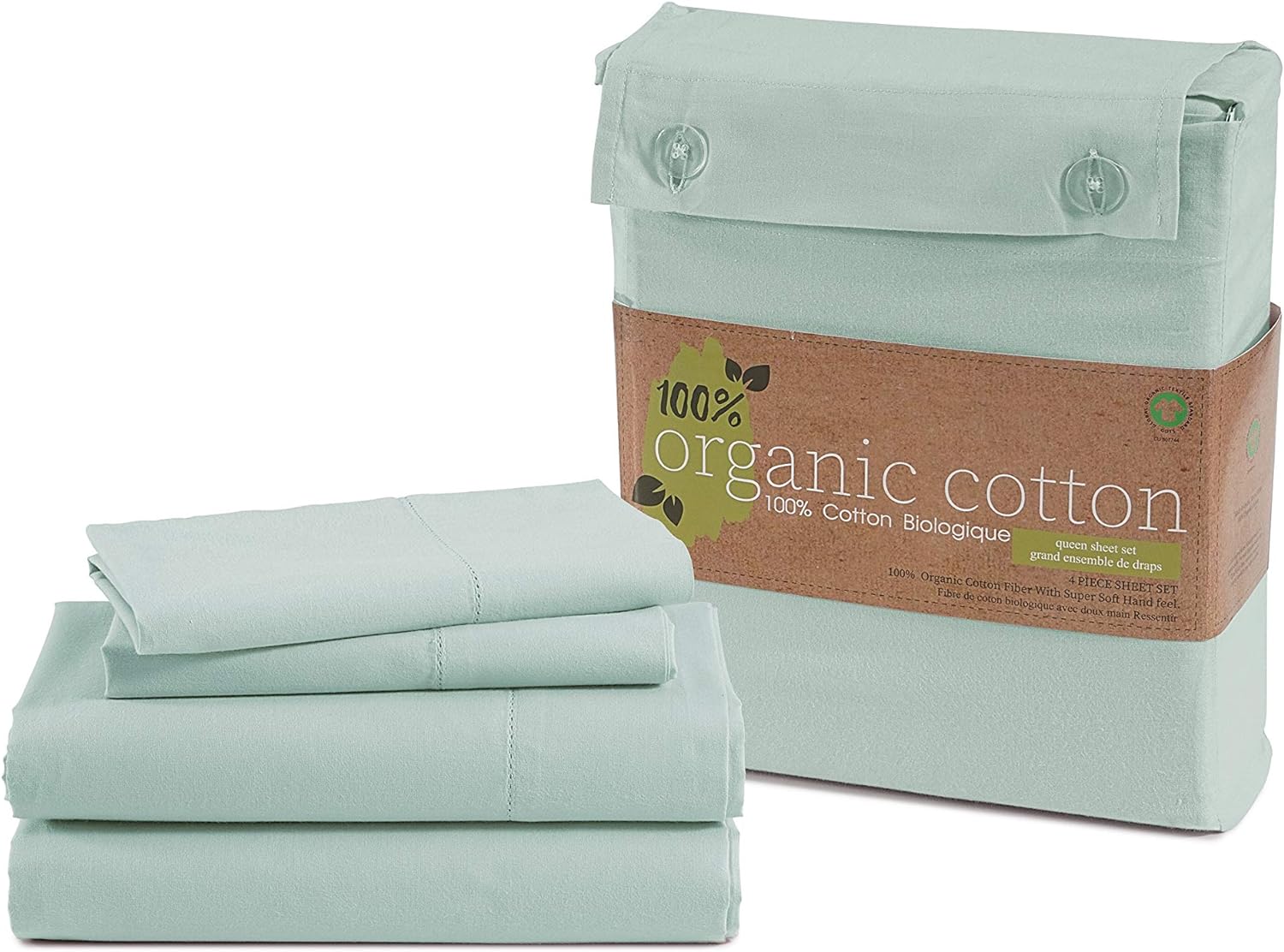 LANE LINEN 100% Organic Cotton Queen Sheets, 4Pc Cotton Sheets Queen Size Set, Classic Percale Weave Bedsheets Queen Size Bed, Soft Breathable Sheet & Pillowcase Sets, Deep Pocket 15 - Cool Blue