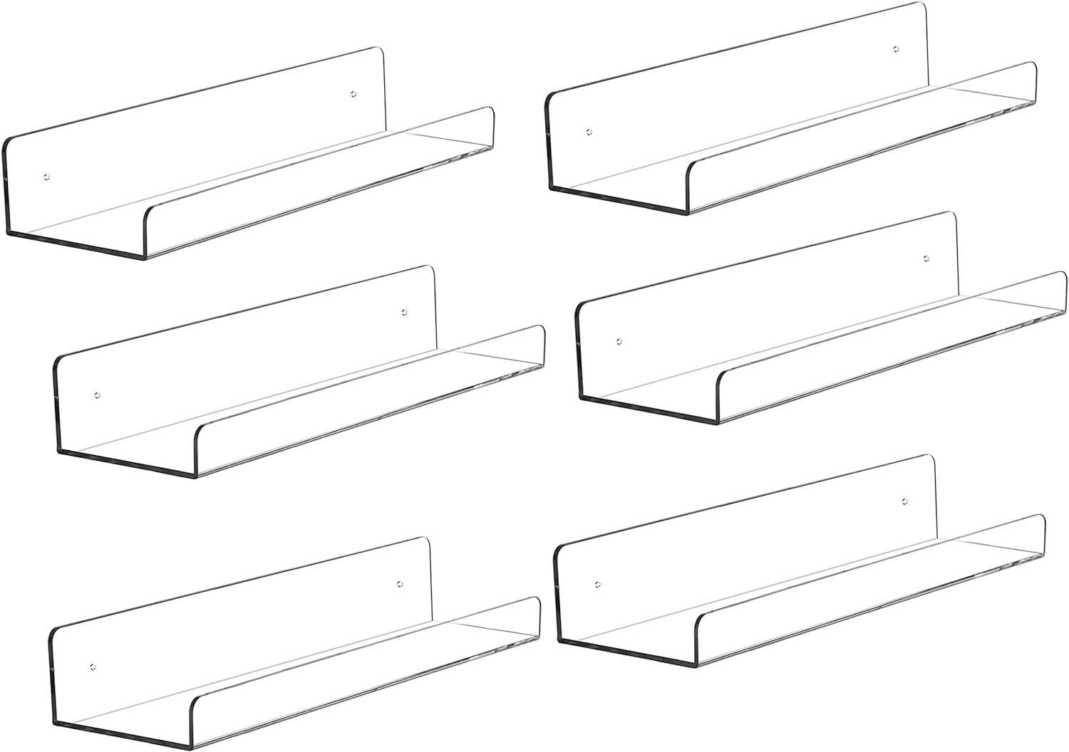 15 Acrylic Floating Wall Ledge Shelf,Floating Book Shelves for Kids Room,Clear Bathroom Shelves,Great for Living Room, Office, Bedroom, Bathroom, Kitchen,Set of 6