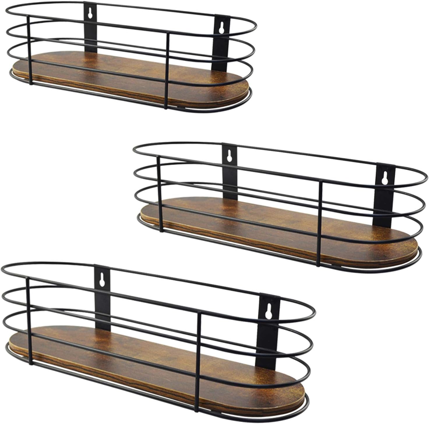 Calenzana Oval Floating Wall Shelves Set of 3, Rustic Wood Wire Frame Hanging Shelf for Bathroom Bedroom Kitchen Living Room