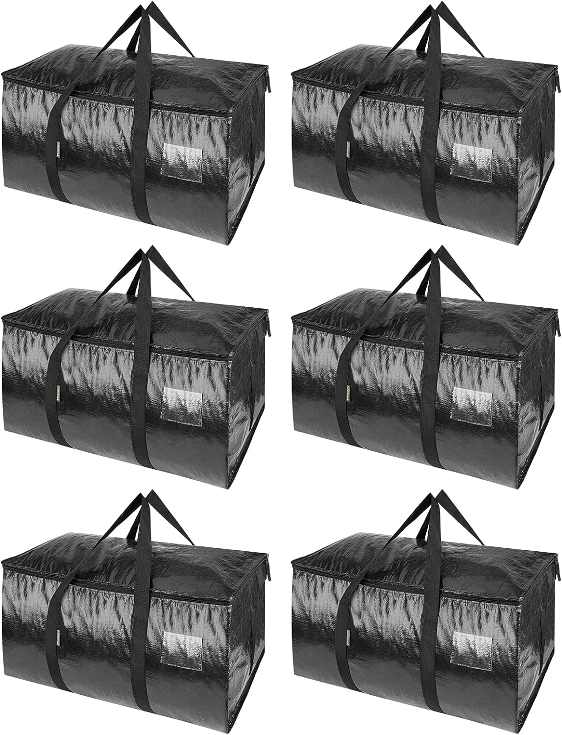 BALEINE 6-Pack Oversized Moving Bags with Reinforced Handles, Heavy-Duty Storage Tote for Clothes, Moving Supplies (Black, 6-Pack)