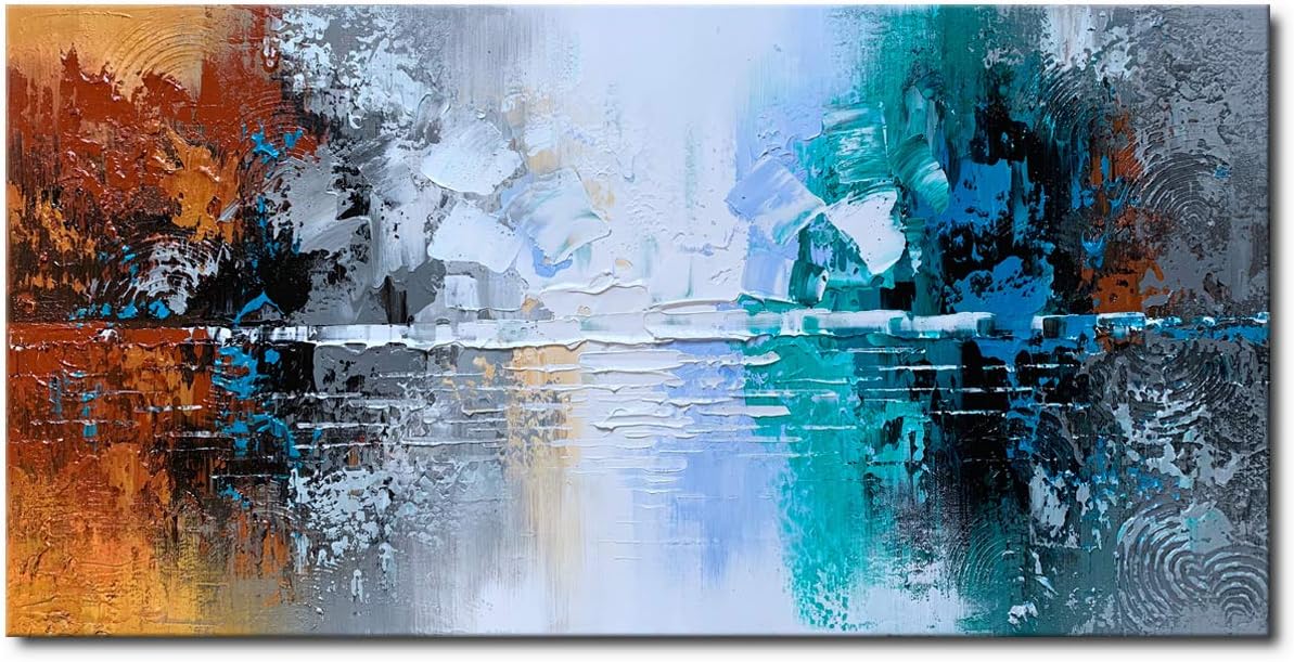 Hand Painted Oil Painting on Canvas Lake Landscape Wall Art Modern Abstract Home Decor