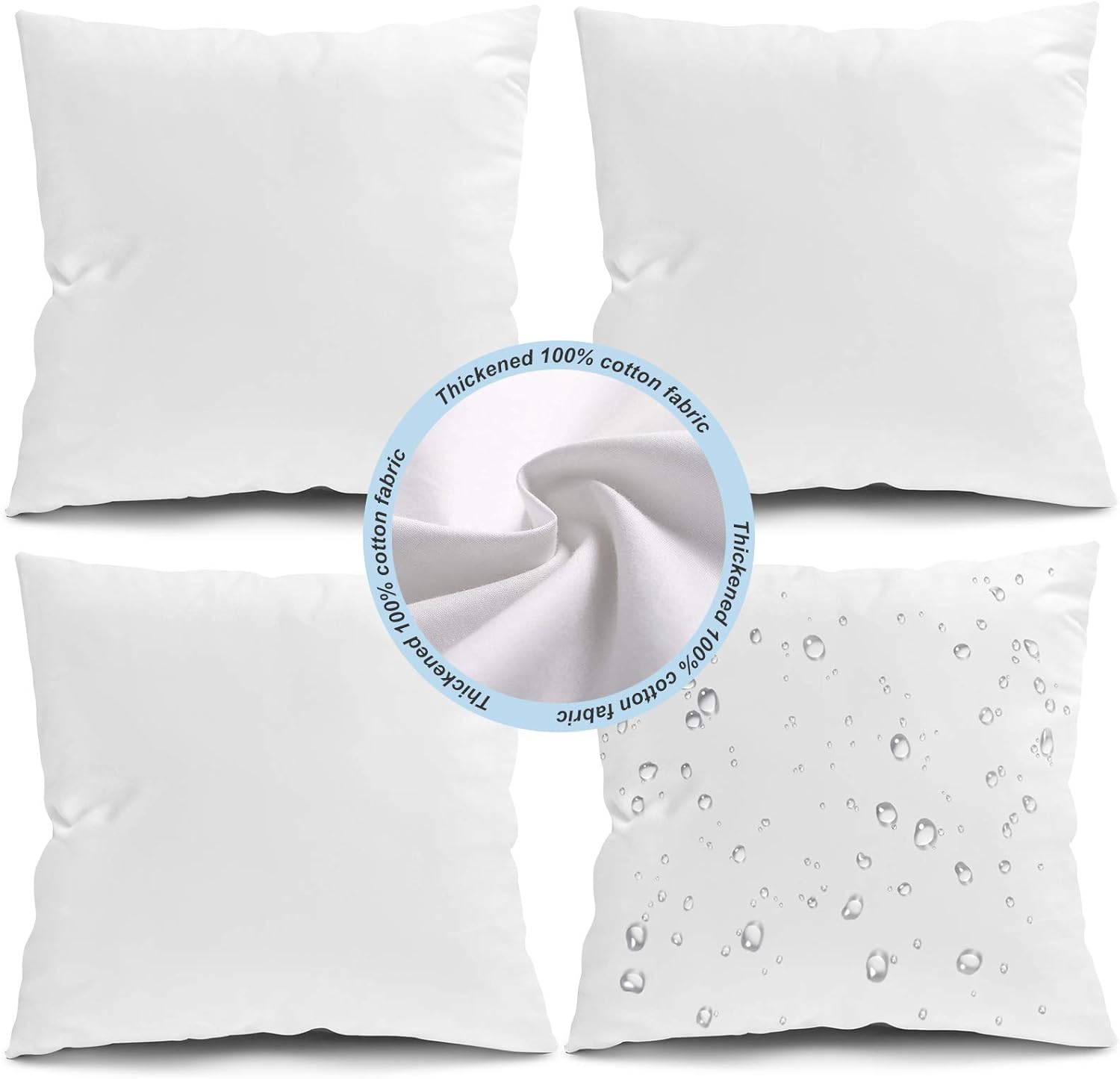 Fixwal 16x16 Inch Outdoor Pillow Inserts Set of 4, Waterproof Decorative Throw Pillows Insert, Square Pillow Forms for Patio, Furniture, Bed, Living Room, Garden (White)