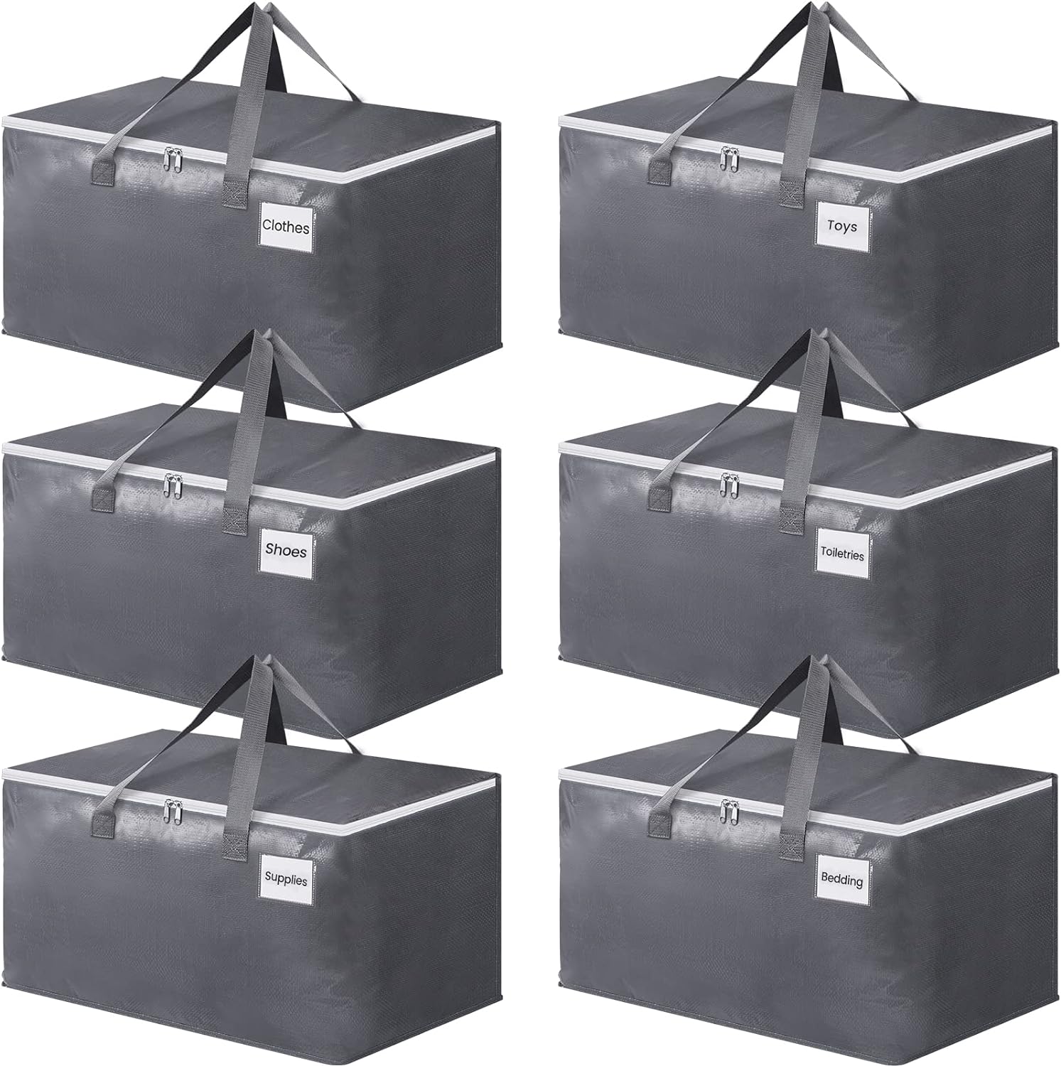 BlissTotes Large Moving Boxes and with Zippers & Handles Moving Supplies with lids, Heavy Duty Totes for Storage Bags for Space Saving, Fold Flat, Moving and Storing 93L, 6 Pack