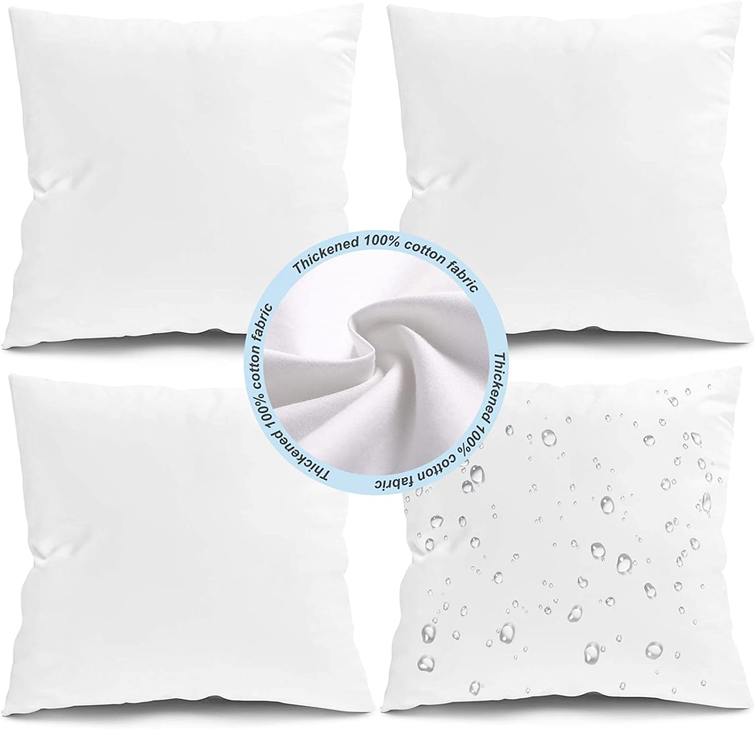 Fixwal 18x18 Inches Outdoor Pillow Inserts Set of 4, Waterproof Decorative Throw Pillows Insert, Square Pillow Form for Patio, Furniture, Bed, Living Room, Garden (White)