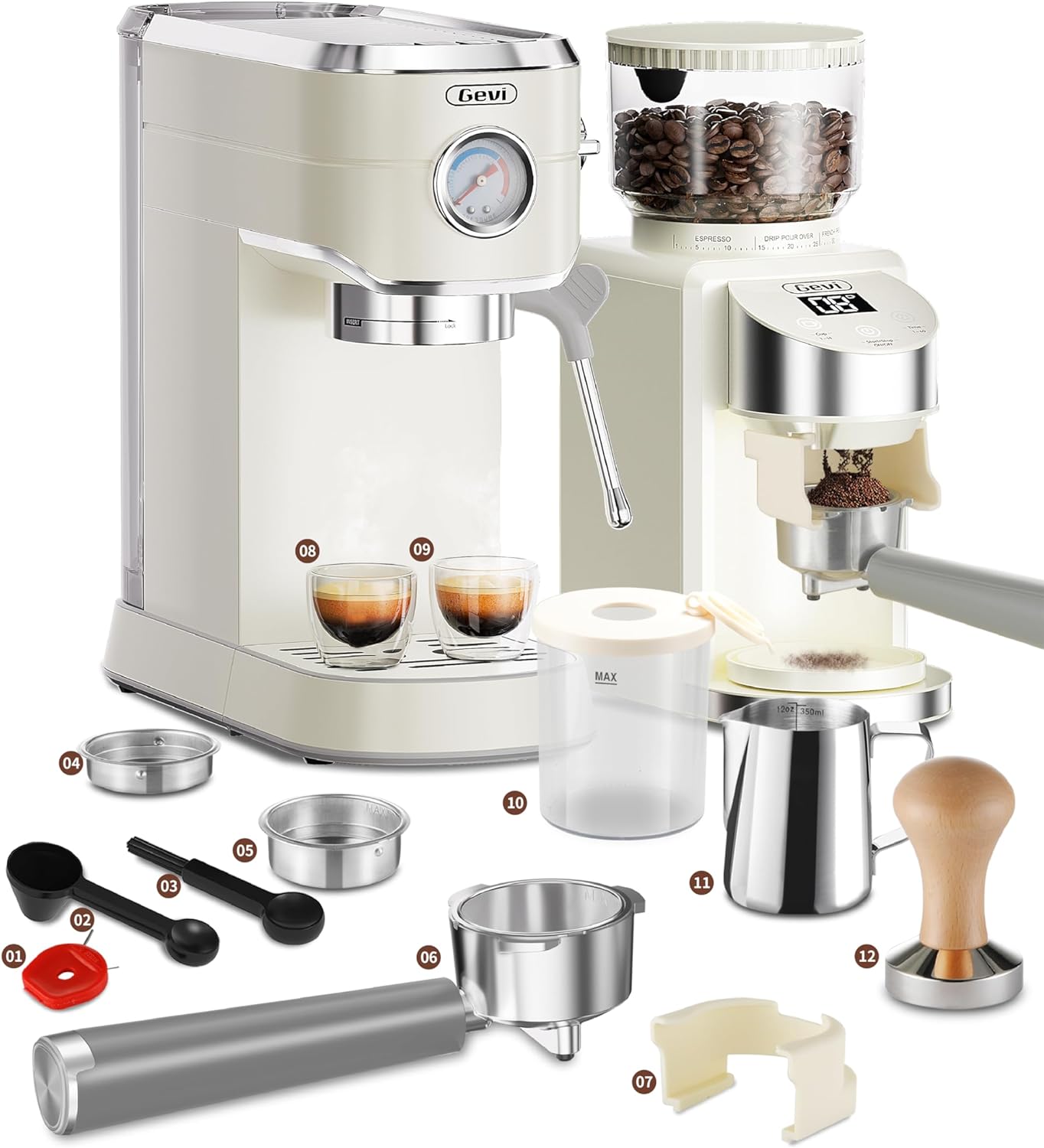 Gevi Espresso Machine 20 BarProfessional Espresso Make with 35 Precise Grind Settings Combos Commercial Espresso Machines & Coffee Makers