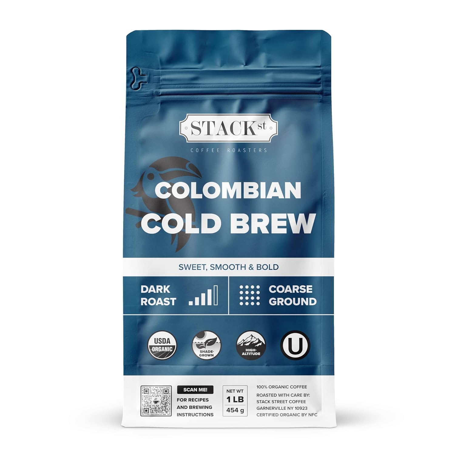 Organic Cold Brew Coffee Coarse Ground 1 LB - Colombian Supremo Reserve Flavor Dark Roast Coarse Grind - 100% Arabica Beans - Handcrafted, Single Origin, Micro Roast, Direct Trade  By Stack Street