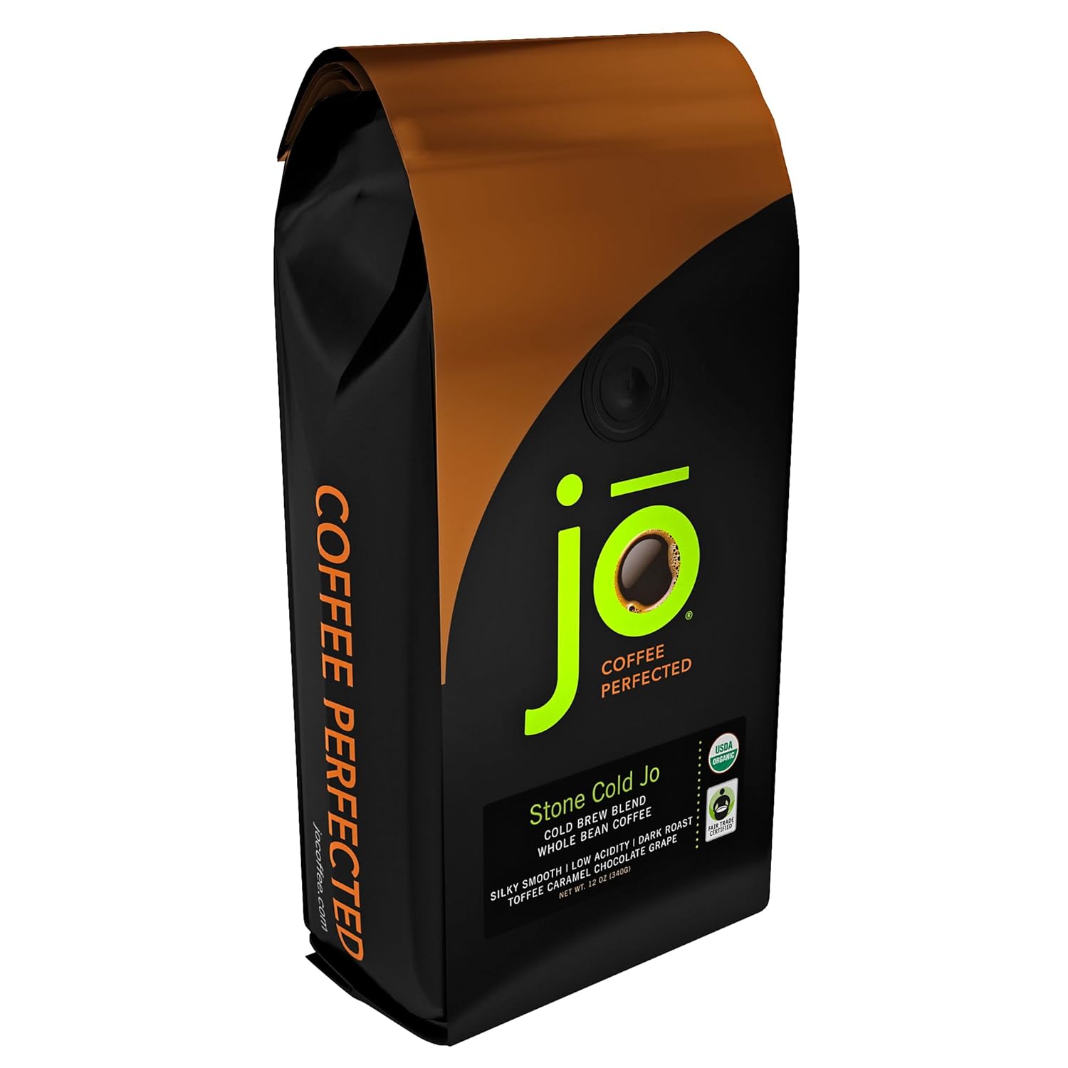 STONE COLD JO: 12 oz, Cold Brew Coffee Blend, Dark Roast, Whole Bean Organic Coffee, Low Acidity, Great Brewed Hot Too, USDA Certified Organic, Fair Trade Certified, NON-GMO