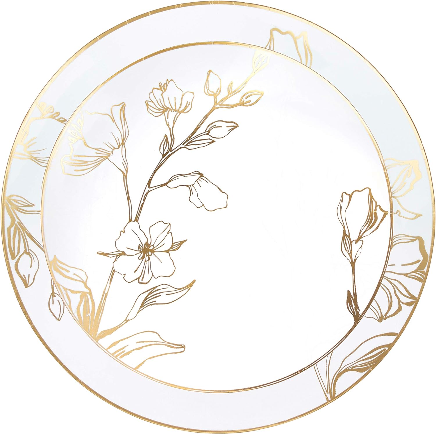 PLASTICPRO 80 Piece Combo Plates Set includes 40-7'' inch Plates & 40-10'' inch Plate White Plastic Floral Design Party Plates With Gold Rim, Premium heavyweight Elegant, Tableware,